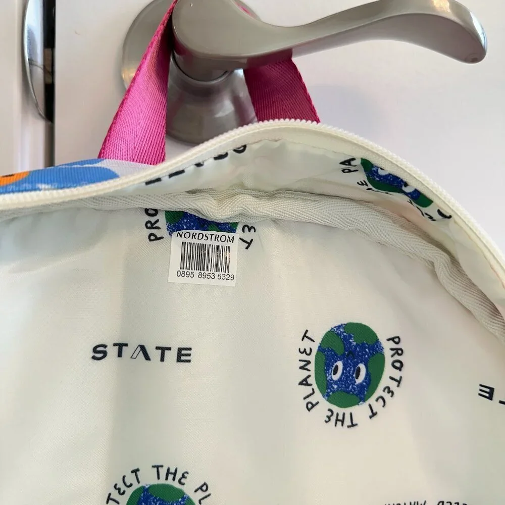 STATE Kids Backpack - White with Blue Pink Red Floral Smiley Print - Picture 7 of 10